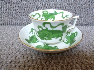 WEDGWOOD GREEN CHINESE TIGERS PATTERN  CUP AND SAUCER - Picture 1 of 4