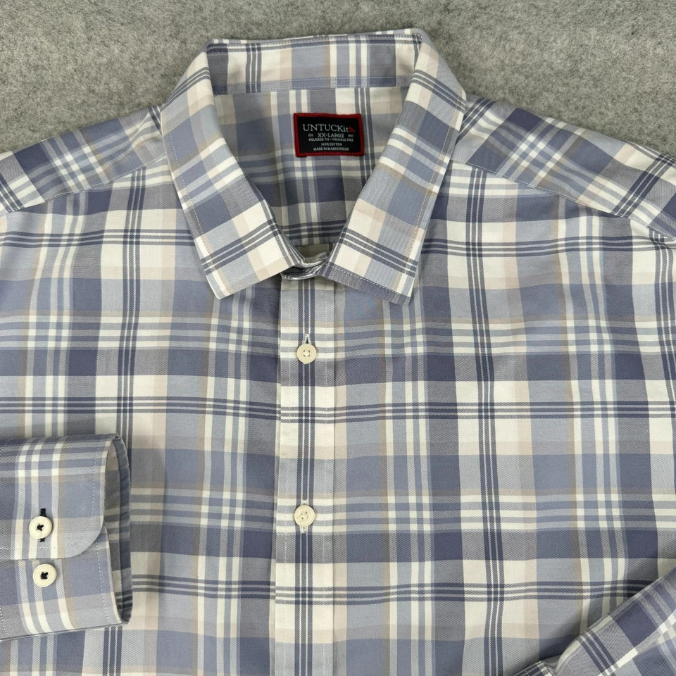 UNTUCKit Men’s XXL L/S Terzolo Performance Blue White Stripe Button Up Shirt - Image 1 of 4