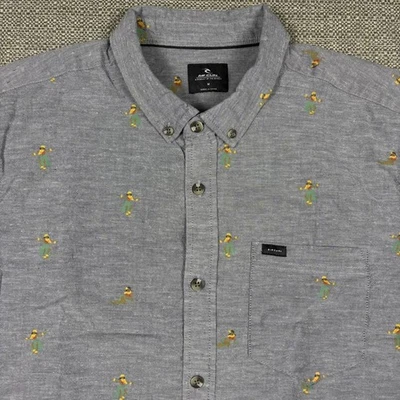 Rip Curl Men's Shirt M Short Sleeve Hawaiian Hula Girl Classic Fit Gray Medium - Image 1 of 4
