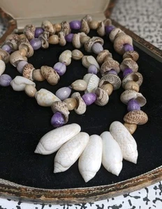 Vintage Retro Long Mixed Sea Shell Necklace Boho Hippy Style Purple Brown White - Picture 1 of 7