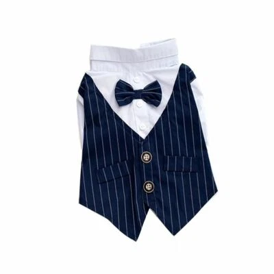 Tie Tuxedo Wedding Bow Pet Clothes Dog Strips Shirt Suit Dress Halloween Costume - Image 1 of 4