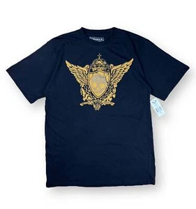 Deadstock Y2K Avirex Black Gold Foil Skull Wings Graphic T-Shirt - Imagen 1 de 2