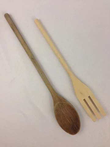 Wood Fork and Spoon Mis Matched Serving Kitchen Tool Salad Lot of 2 Pieces Large Cover