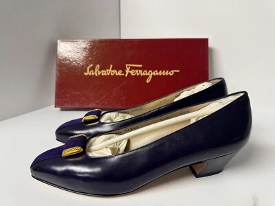 Salvatore Ferragamo Square Toe Purple Calfskin Pump with Suede Ribbon Shoe Women - Изображение 1 из 4