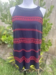 J Jill Women’s Navy/Red Aztec Design Sleeveless Halter Top Size M - Picture 1 of 6