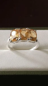 Beautiful Sterling Silver Citrine (2.75Ct) Trilogy Ring- Sizes M, Q. - Picture 1 of 6