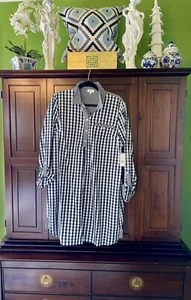 Crown & Ivy Navy Blue Gingham Preppy button down Shirt Dress NWT - Size XL - Picture 1 of 6