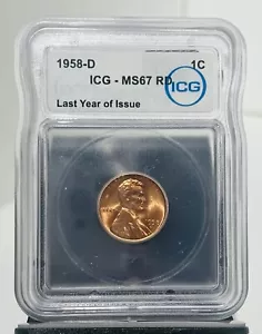 1958-D ICG 1C Lincoln Wheat Cent/Penny Red MS-67 RD - Picture 1 of 2