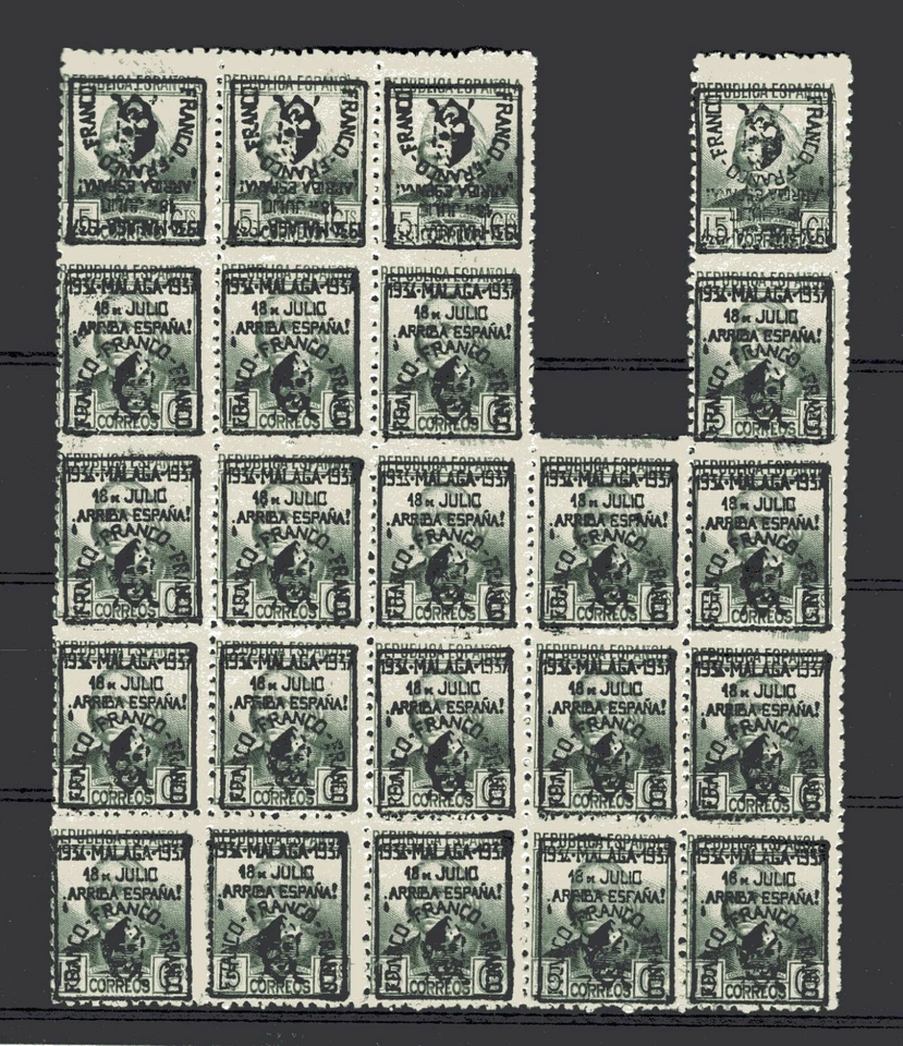 SPAIN CIVIL WAR, MALAGA, BLOCK OF 23 STAMPS, IT INCLUDES 4 TETE-BECHES, MH - MNH - Image 1 of 1