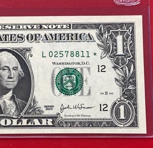 2003 Star note $1 DOLLAR BILL ( SAN FRANCISCO L ) UNCIRCULATED - Picture 1 of 3