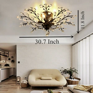 Modern Metal Branches Crystal Chandelier Pendant Ceiling Light Fixture 5 Lights - Picture 1 of 17