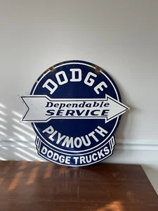 Dodge Plymouth Dependable Service Double Sided Porcelain Advertising Sign - Picture 1 of 7