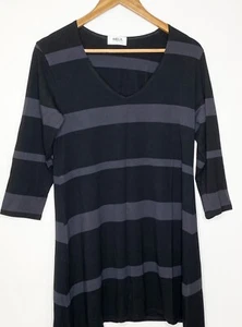 Mela Purdie Black Grey Striped Jersey 3/4 sleeve Top Tunic, size 12, 1 stain GUC - Picture 1 of 6