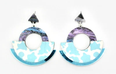Esoteric London Wild Collection round dangle stud earrings clouds purple blue - Image 1 of 4