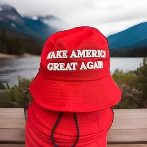 Trump Make America Great Again 3D Embro Red MAGA Bucket Hat With String 2025 - Picture 1 of 3