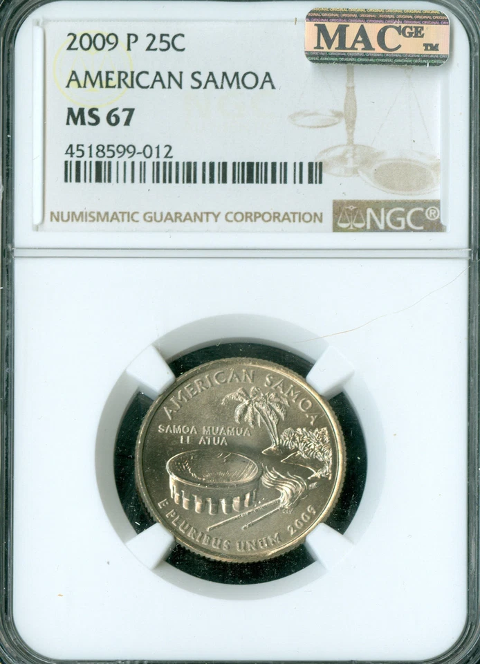 2009 P AMERICAN SAMOA QUARTER NGC MS67 BUSINESS STRIKE MAC  SPOTLESS * - Image 1 of 2