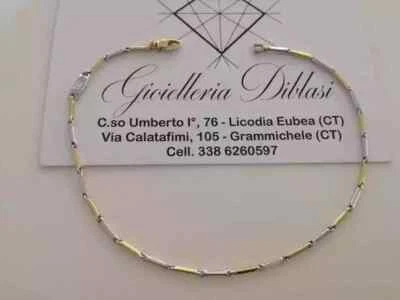 18K YELLOW WHITE GOLD BRACELET 2 MM ROUNDED TUBE LINK 8.3 INCHES MADE IN ITALY - Image 1 of 4