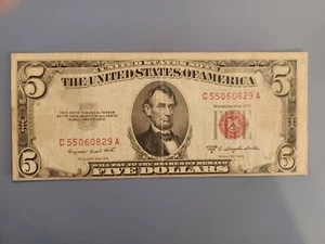 1953 A $5 C 55060829 A RED SEAL ***SPACE MARGIN PRINTING ERROR*** - Picture 1 of 2