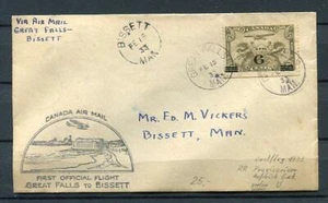 Canada 1933 Cover Airmail 1st Flight Great Falls - Bisset USA Impf bottom SKU761 - Picture 1 of 2