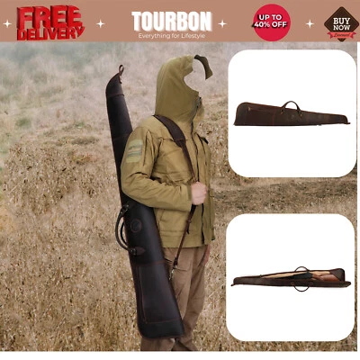 Tourbon 52" Leather Shotgun Case Soft Padded Carry Zipped Sling Bag Ammo Storage - Image 1 of 4