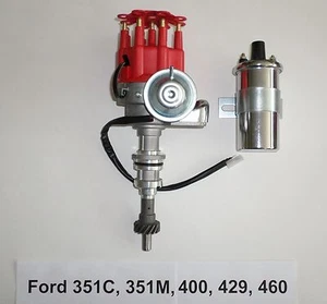 Distribuidor HEI de pequeña tapa rojo FORD Big Block 351C/M-400-429-460 + bobina cromada 45 k - Imagen 1 de 2