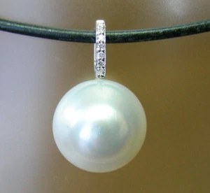 14,1 mm!! PERLA BLANCA MAR DEL SUR + DIAMANTES + POTENCIADOR COLGANTE 18ct WG + CERTIFICADO DISPONIBLE - Imagen 1 de 1