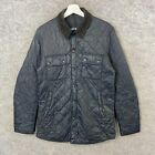 Barbour Jacket Mens Small Black Akenside Quilted Snap Button Military Chore Top