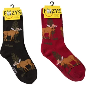 Maine Moose Elk Deer Antlers Cute Wild Animal 2 Pairs Foozys Women's Socks  - Picture 1 of 2