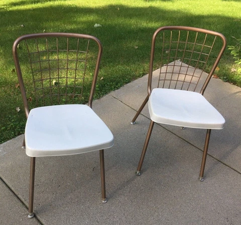 **Vintage TWO HOWELL MCM WIRE BACK DINETTE CHAIRS WHITE SEAT CHAMPAGNE FRAMES Cover