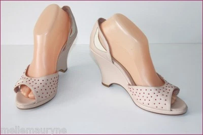 Zapatos de tacón de cuña MALOLES rosa con cuentas todos de cuero talla 40 en muy buena condición Foto 1 de 4