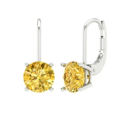 Yellow Zirconia Stud Earrings for Women, Lever Back (3 cttw, 7.5mm, Round-Cut) - Image 1 of 4