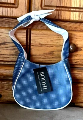 NUEVO CON ETIQUETAS Bodhi Nantucket Hobo Cuero Azul Blanco Lunares y Lazo Cartera de Hombro Foto 1 de 4