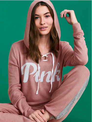 UNDERCOVER Maglione donna Victoria's Secret ROSA accogliente stringato felpa con cappuccio lounge relax comodo