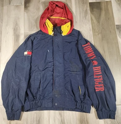 Vintage 90s Tommy Hilfiger Windbreaker Jacket 2XL Spellout Embroidered Flaw - Image 1 of 4
