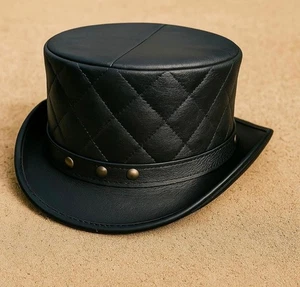 Black Leather steampunk Top Hat: Cosplay, Gothic Victorian costume Hat - Picture 1 of 2