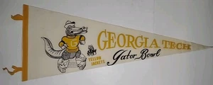 Vintage 1960er Georgia Tech gelbe Jacken, Alligator Schale Wimpel Banner Flagge NCAA - Bild 1 von 5