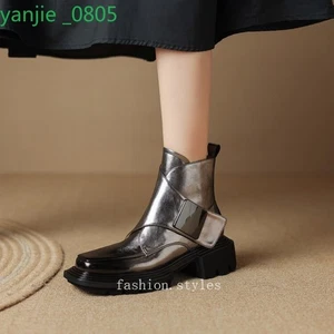 Women's Leather Ankle Boots Square Toe Shoes Block Heel Fashion College Retro - Picture 1 of 25
