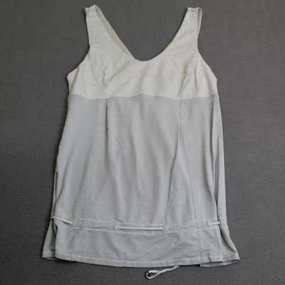 Lululemon Tank Top Womens 8 Gray White Athletic Drawstring Built In Bra Yoga Gym - Image 1 of 4
