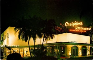 Postcard Creighton's Restaurant Fort Lauderdale Florida FL Night View - Picture 1 of 2