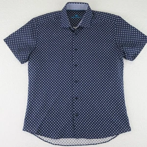 Bertigo Skull Print Short Sleeve Button Up Shirt Mens Large Blue Cotton All Over - Picture 1 of 12