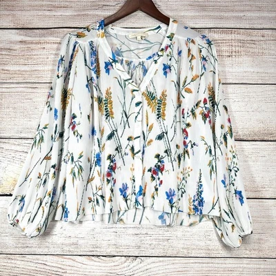 Maje Blouse Womens Size 2 Multicolor Larcy Pleated Floral Print Long Sleeve - Image 1 of 4