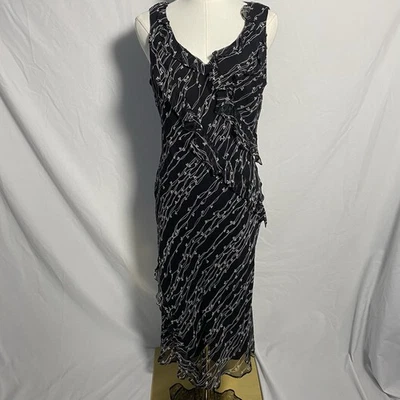 Vestido midi Robbie Bee negro caprichoso hada frondoso seda talla 10 vintage Foto 1 de 4