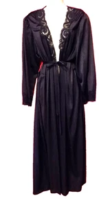 vintage 2 XL OLGA black nylon full sweep long sleeve silky ROBE belted 98480 - Picture 1 of 7