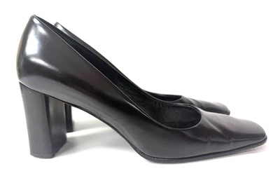 Zapatos de tacón PRADA para mujer de cuero negro pulido punta cuadrada 38,5-8 Foto 1 de 4