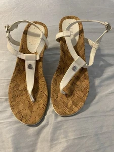 Lauren Ralph Lauren Damen-Sandalen weiß Kork Keilabsatz Größe 8 adrette Sommer Riemen - Bild 1 von 7