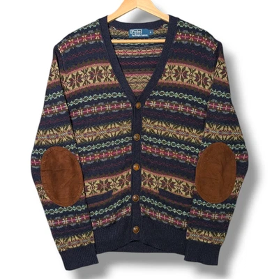 Polo Ralph Lauren Fair Isle Cárdigan Para Hombres Pequeño Lino Mezcla de Seda Tejido Suéter Foto 1 de 4