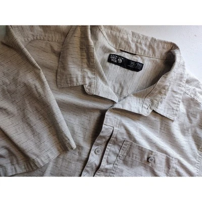 Mountain Hardwear Mens XL Beige Striped Short Sleeve Button Down Shirt - Image 1 of 4