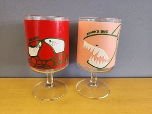 Vtg 70s Tabasco Red Eye Bloody Mary & Shark's Bite Glass Goblet Set MCM RARE - Picture 1 of 11