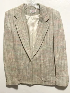 Orvis Womens 100 % Silk Tweed Blazer 8 Neutral Minimalist Lined Made in USA Vtg - Picture 1 of 14