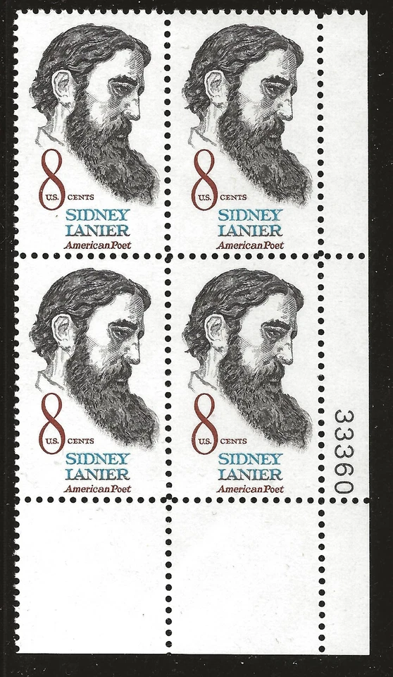 US Scott #1446, Plate Block #33360 1972 Sidney Ianier 8c FVF MNH Lower Right - Image 1 of 1